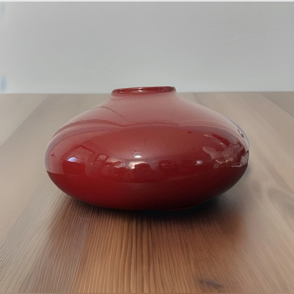 Vtg Squat Vase German Scheurich Amano Red Abstract MCM Southwestern Fall Galaxy